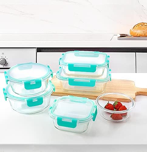 M MCIRCO 24-Piece Glass Food Storage Containers with Locking Lids,Glass Meal Prep Containers Set - Airtight Lunch Containers, Microwave, Oven, Freezer and Dishwasher,Green-GravixFit