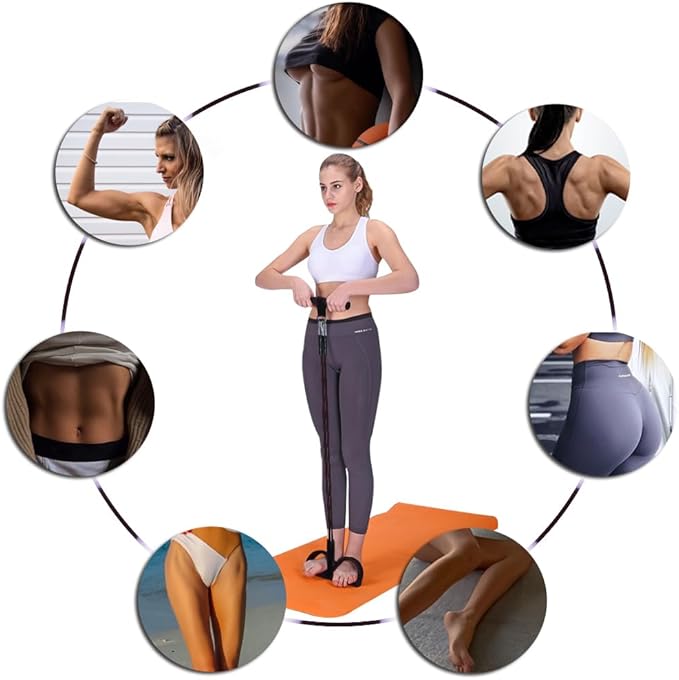 Pedal Resistance Band, 4-Tube Elastic Pull Rope, Sit-up Equipment, Yoga Strap Bodybuilding Expander, Exercise Bands, Fitness Equipment for Abdomen, Waist, Arm, Leg Stretching Slimming Training-GravixFit