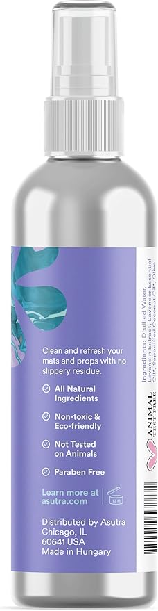 ASUTRA Yoga Mat Cleaner Spray (Peaceful Lavender - Aluminum Bottle), 4 fl oz - No Slippery Residue, Organic Essential Oils, Deep-Cleansing for Fitness Gear & Gym Equipment, Microfiber Towel Included-GravixFit