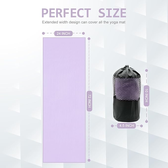 Eunzel Yoga Towel,Hot Yoga Mat Towel with Grip Dots Sweat Absorbent Non-Slip for Hot Yoga, Pilates and Workout 24" x72", Taro Purple-GravixFit