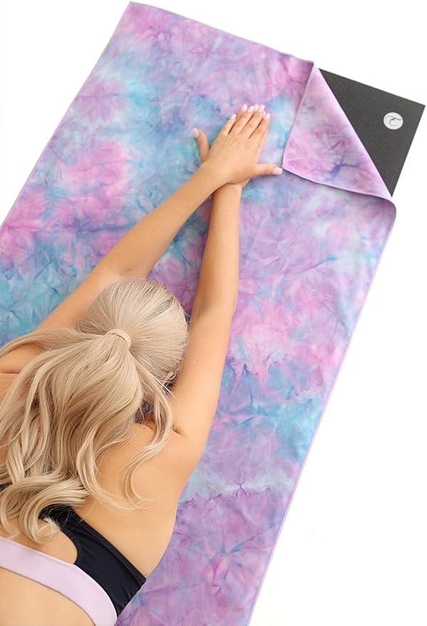 Eunzel 2 Pack Hot Yoga Towel Non Slip Yoga Mat Towel Non-Slip Sweat Absorbent Microfiber Towel for Hot Yoga, Pilates and Workout 72" x 26.5", Purple & Blue/Purple & Green-GravixFit