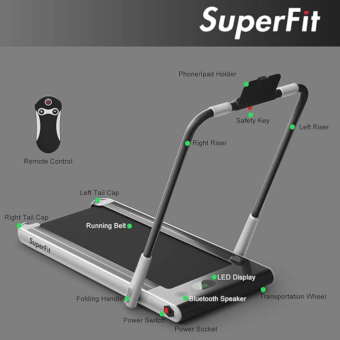 Goplus 2 in 1 Folding Treadmill, 2.25HP Under Desk Electric Superfit Treadmill, Installation-Free with APP Control, Remote Control, Bluetooth Speaker, LED Display, Walking for Home-GravixFit