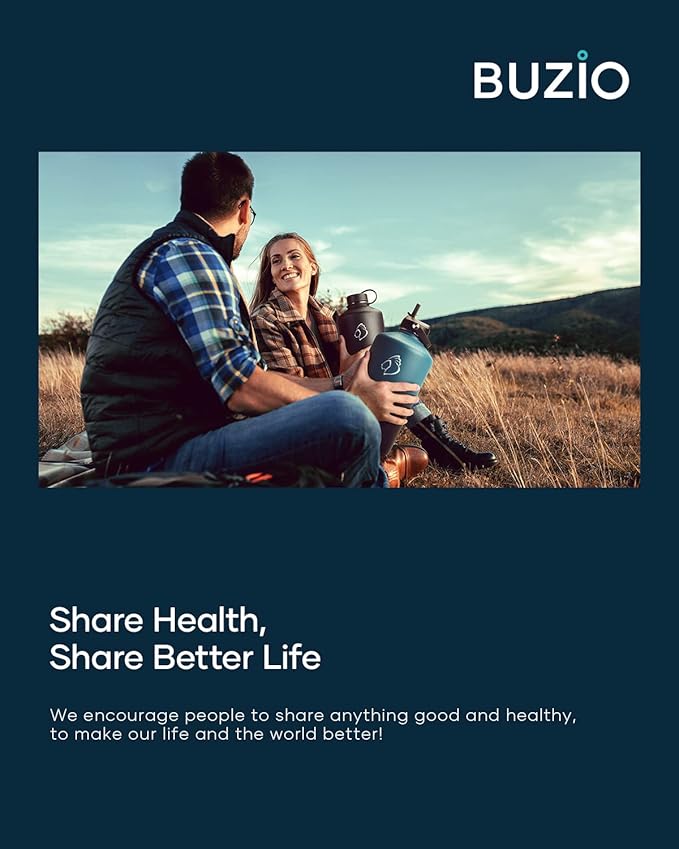 BUZIO 1 Gallon Water Jug with Straw Handle Lid, 128oz Water Bottle Stainless Steel Double Wall Hydro Jug 18/8 Food Grade Thermo Mug Keep Cold 48H & Hot 24H, Black-GravixFit