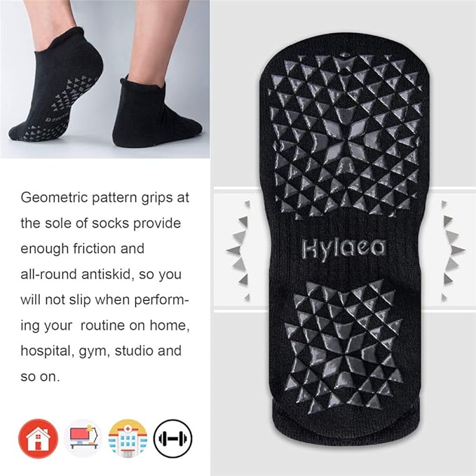 Hylaea Unisex Non Slip Socks with Grip for Yoga, Hospital, Pilates, Barre | Ankle, Cushioned-GravixFit