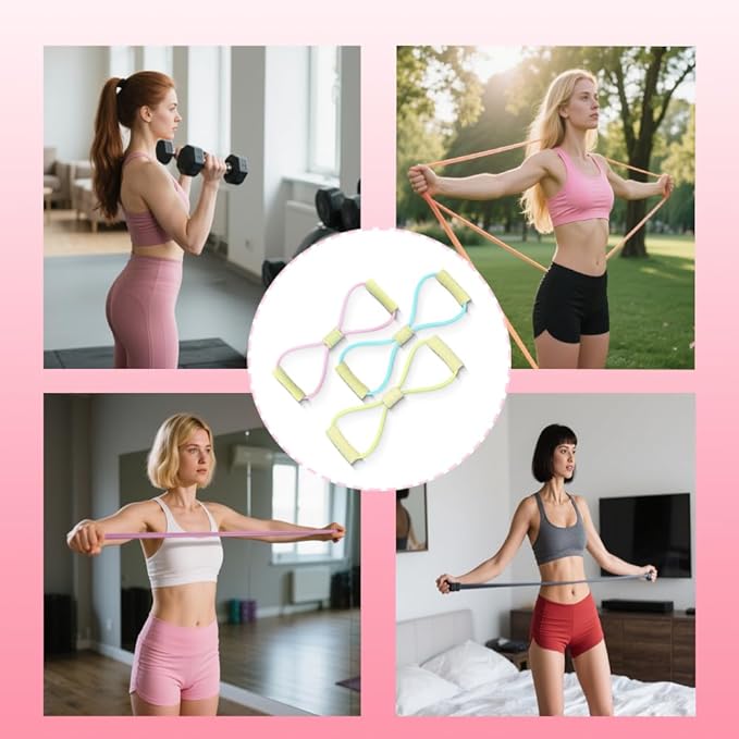 Figure 8 Fitness Resistance Bands with Handles, Yoga Resistance Band Stretch Fitness Band, Chest Expander, for Arm and Shoulder Stretch, Rope 8 Word Elastic for Women and Men(3 Pack)-GravixFit