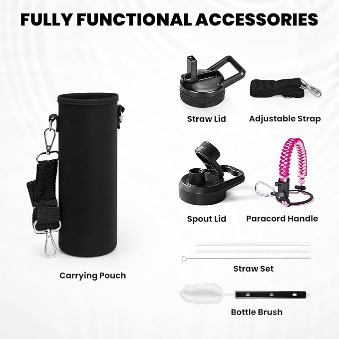 Insulated Water Bottle 20 oz, Triple Wall Vacuum Stainless Steel (Cold for 48 Hrs), Leak Proof & Non-BPA, Kids Water Bottle Jug for School with Straw Spout Lids, Ombre Pink-GravixFit