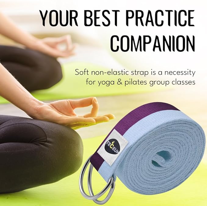 TECEUM Yoga Strap & Mat Strap – 2 IN 1 – Cotton – 6 ft 8 ft 10 ft (30+ colors) – Adjustable Non-Slip Belt for Yoga, Pilates, Stretching, Physical Therapy, Fitness & Home Workout – For Carrying Mats-GravixFit