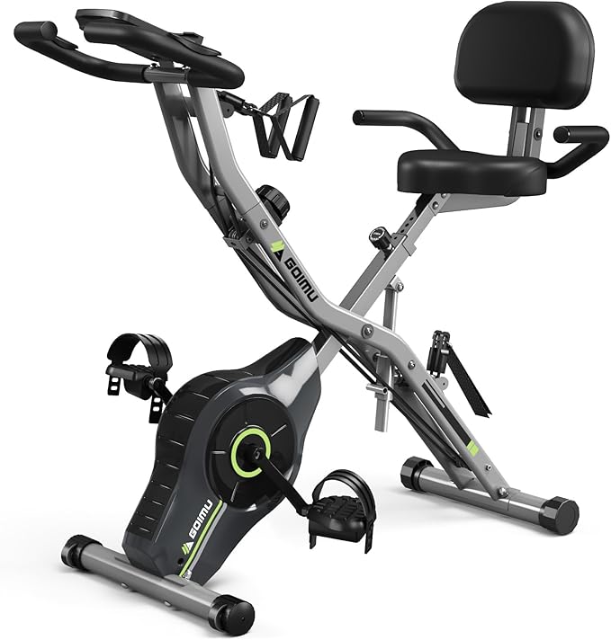 Exercise Bike, 5 in 1 Foldable Stationary Bike for Seniors, 16-Level Adjustable Magentic Resistance, Indoor Workout Bike with 330LB Capacity, Comfortable Seat Backrest X-bike-GravixFit