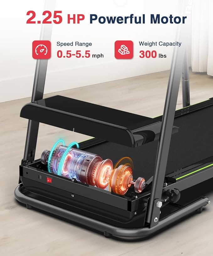 Redliro Walking Treadmill with Long Handrail for Balance, Recovery Fitness Exercise Machine Foldable for Home use with Holder for Phone & Cup,LCD Display, 300 lbs Capacity-GravixFit