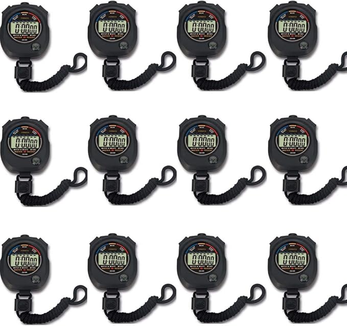12 pack Multi-function Electronic Digital Sport Stopwatch Timer, Large Display with Date Time and Alarm Function,suitable for Sports Coaches Fitness Coaches and Referees-GravixFit