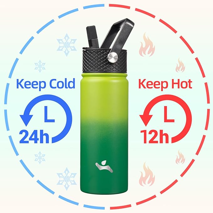 18 oz Insulated Water Bottle Stainless Steel Sport Bottles with 3 Lids,Bamboo Grove-GravixFit