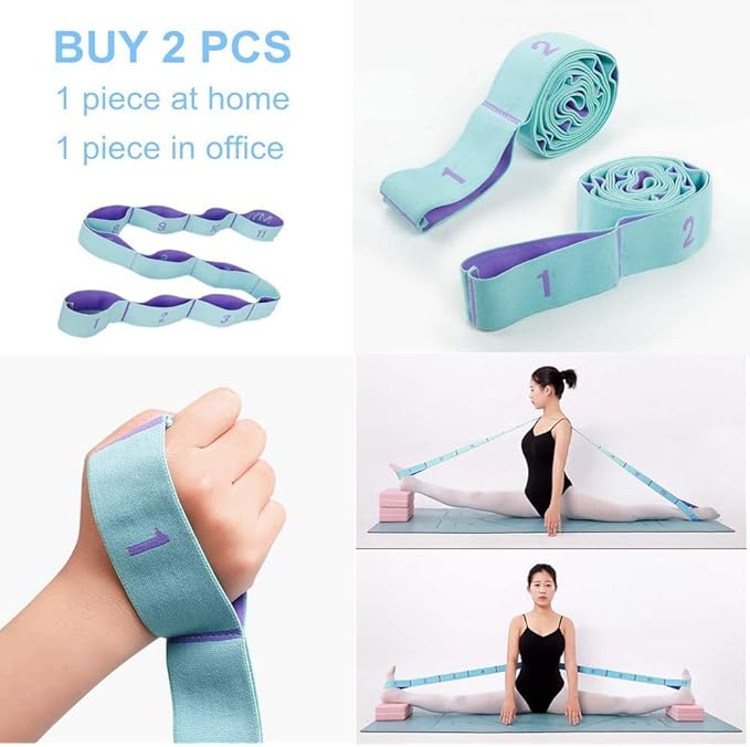 Elastic Stretching Strap with 11 Loops, Multi-Loop Yoga Stretching Strap Elastic Exercise Band, Improve Flexibility Arm Leg Stretching Strap Home Gym Equipment for Physical Therapy Pilates Gymnastics-GravixFit
