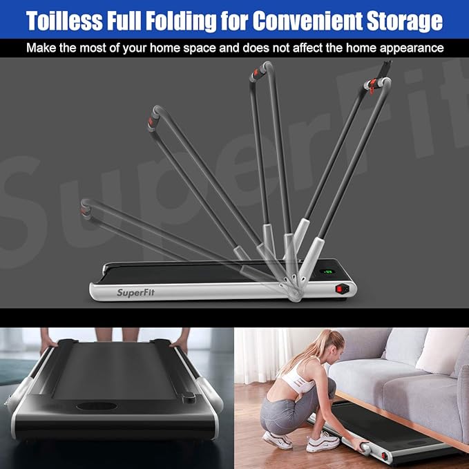 Goplus 2 in 1 Folding Treadmill, 2.25HP Under Desk Electric Superfit Treadmill, Installation-Free with APP Control, Remote Control, Bluetooth Speaker, LED Display, Walking for Home-GravixFit