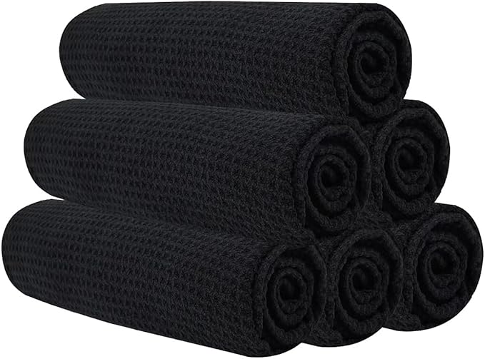 Microfiber Gym Towels for Working Out, Quickly Dry Yoga Towels for Men & Women Tennis, 16 Inch x 27 Inch, 6 Pack, Black-GravixFit