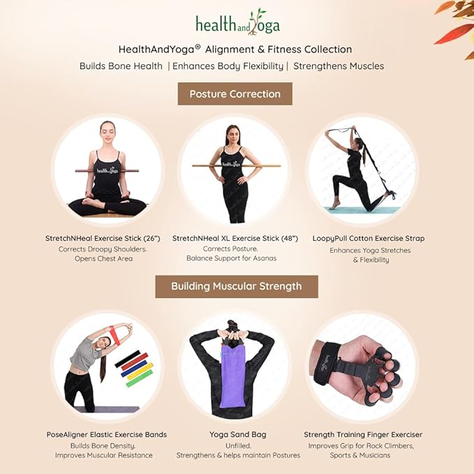 HealthAndYoga™ StretchNHeal Collapsible Multi-Use Wooden Yoga Stick - Regular and XL - Portable Posture Corrector Pole, Stretch Mobility Stick, Physical Workout Exercise Dowel-GravixFit