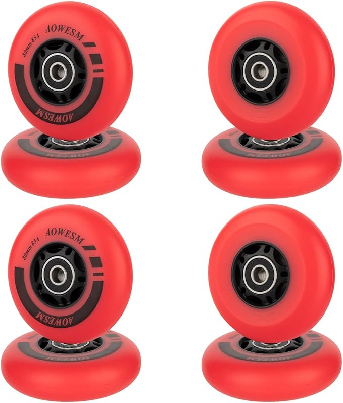 AOWESM Inline Skate Wheels 80mm 76mm 72mm 85a Outdoor Indoor Black Blue Red Roller Hockey Blades Replacement Wheels w/Bearings ABEC-9 and Floating Spacers (8-Pack)-GravixFit