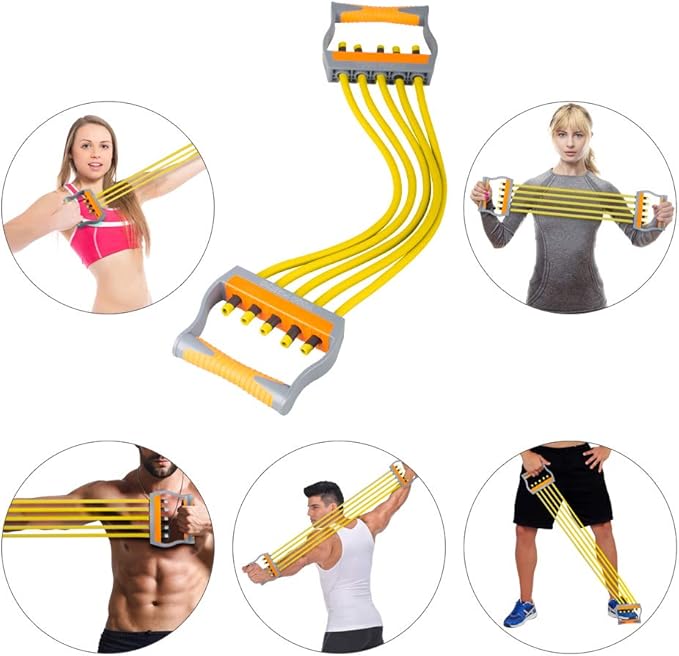 TOCO FREIDO Chest Expander | Arm Training, 5 Tubes Ajustable Arm Strength Trainer, Exercise Resistance Bands for Home Fitness Muscle Training Body Building-GravixFit