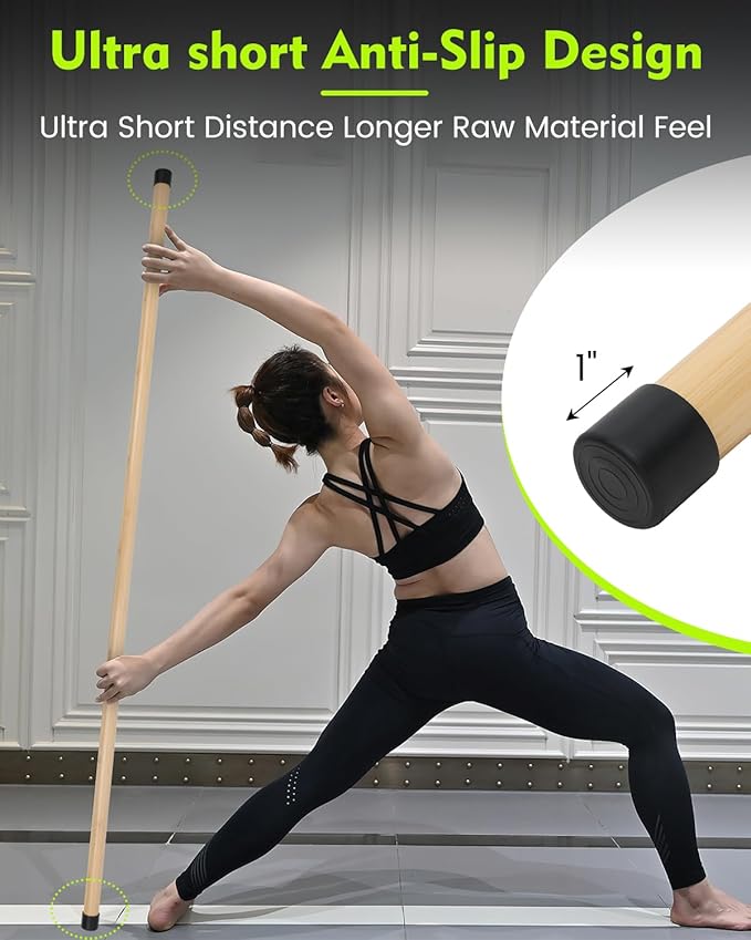 Yoga Stick, 5ft Exercise Stick for Mobility, Stretching Stick with Non-Slip Ends, Exercise Dowel for Pilates, Balance Pole and Stretch Bar for Stretching Equipment-GravixFit