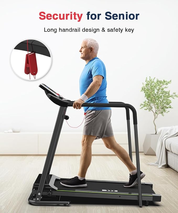 Redliro Walking Treadmill with Long Handrail for Balance, Recovery Fitness Exercise Machine Foldable for Home use with Holder for Phone & Cup,LCD Display, 300 lbs Capacity-GravixFit