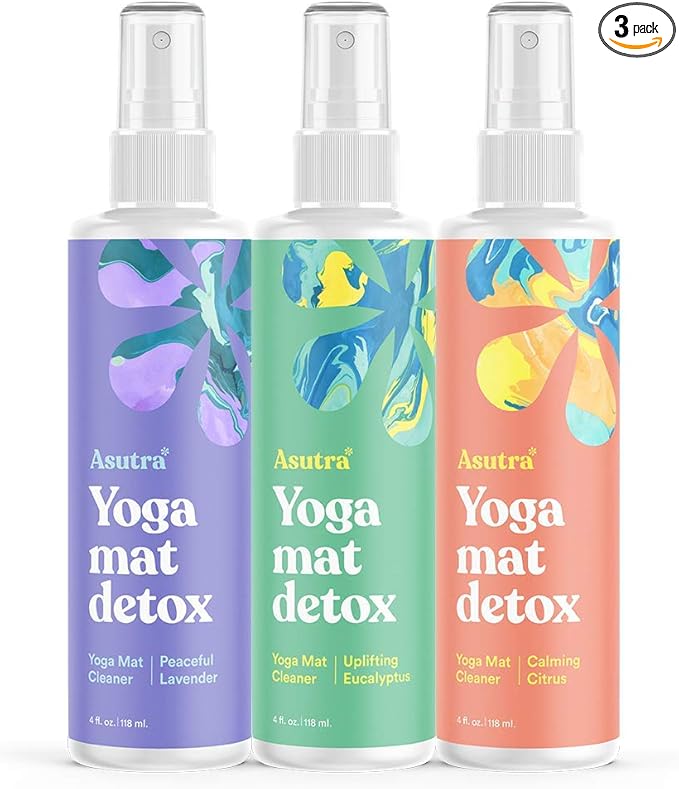 ASUTRA Yoga Mat Cleaner Spray Variety Pack (Lavender, Eucalyptus, Citrus), 4 fl oz Each (Pack of 3) - No Slippery Residue, Organic Essential Oils, Deep-Cleansing for Fitness Gear & Gym Equipment-GravixFit