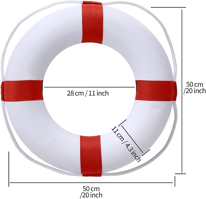 Lifebuoy Set 20Inch Life Preserver Ring and Water Floating Lifesaving Rope 98.4FT,Swim Foam Buoy,Swimming Pool Safety Throwing Ring with Perimeter Rope,Throwable Flotation Device