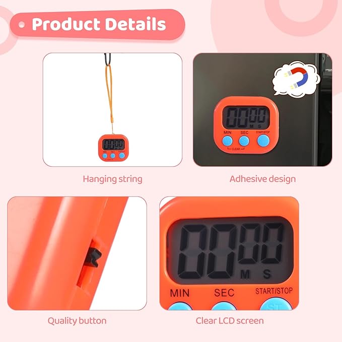 12 PCS Bulk Digital Timer, Timers for Classroom, On/Off Switch Minute Second Countdown Big LCD Display Timer, Loud Alarm for Exercise Cook Baking Teacher-GravixFit