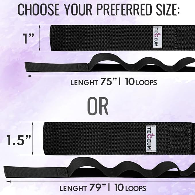 TECEUM Stretching Strap for Yoga & Physical Therapy – 10 Loops – Non-Elastic Leg Stretch Straps for Stretching, Exercising, Pilates, Post-Injury Rehabilitation for All Levels – Men & Women-GravixFit