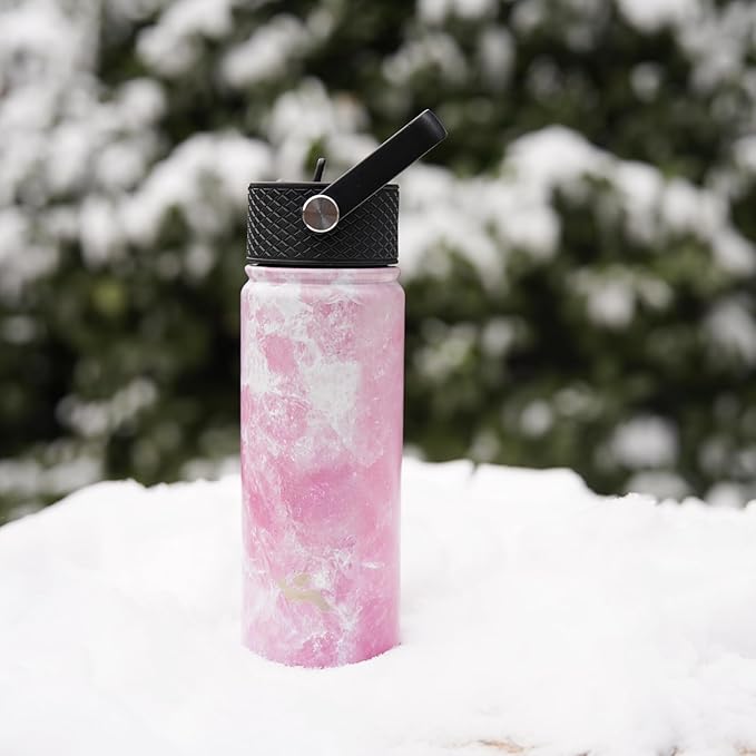 18 oz Insulated Water Bottle Stainless Steel Sport Bottles with 3 Lids,Marble Blossom-GravixFit