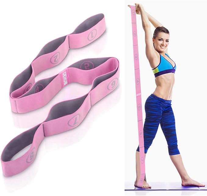 Stretch Strap, Elastic Yoga Stretching Strap, Multi-Loop for Physical Therapy, Pilates, Yoga, Dance & Gymnastics Exercise and Flexible Pilates Stretch Band-GravixFit