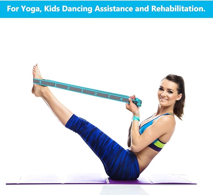 Stretch Strap, Elastic Yoga Stretching Strap, Multi-Loop for Physical Therapy, Pilates, Yoga, Dance & Gymnastics Exercise and Flexible Pilates Stretch Band-GravixFit