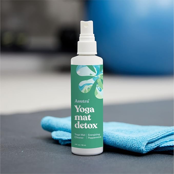 ASUTRA Yoga Mat Cleaner Spray (Energizing Peppermint), 4 fl oz - No Slippery Residue, Organic Essential Oils, Deep-Cleansing for Fitness Gear & Gym Equipment, Microfiber Towel Included-GravixFit