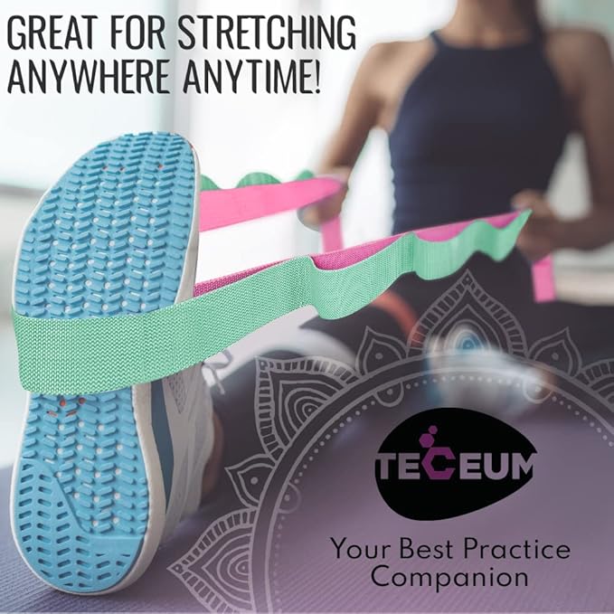 TECEUM Stretching Strap for Yoga & Physical Therapy – 10 Loops – Non-Elastic Leg Stretch Straps for Stretching, Exercising, Pilates, Post-Injury Rehabilitation for All Levels – Men & Women-GravixFit