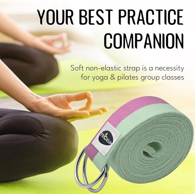 TECEUM Yoga Strap & Mat Strap – 2 IN 1 – Cotton – 6 ft 8 ft 10 ft (30+ colors) – Adjustable Non-Slip Belt for Yoga, Pilates, Stretching, Physical Therapy, Fitness & Home Workout – For Carrying Mats-GravixFit