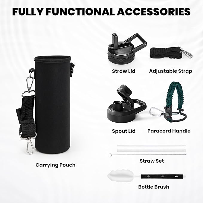 Insulated Water Bottle 20 oz, Triple Wall Vacuum Stainless Steel (Cold for 48 Hrs), Leak Proof & Non-BPA, Kids Water Bottle Jug for School with Straw Spout Lids, Dark Green-GravixFit