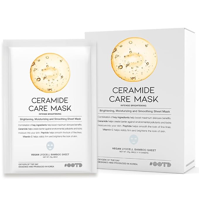 #OOTD Ceramide Brightening Sheet Mask For Face, Moisturizing, Anti Aging Ceramide, Peptide, Vitamin C, EVE Vegan 10EA-GravixFit