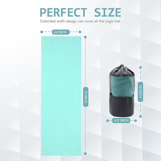 Eunzel Yoga Towel,Hot Yoga Mat Towel with Grip Dots Sweat Absorbent Non-Slip for Hot Yoga, Pilates and Workout 24" x72", Teal-GravixFit