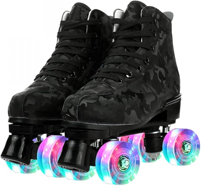 Roller Skates for Women and Men Cowhide High-Top Shoes Classic Double-Row Roller Skate Four-Wheel Roller Skates for Men Girls Unisex Christmas-GravixFit