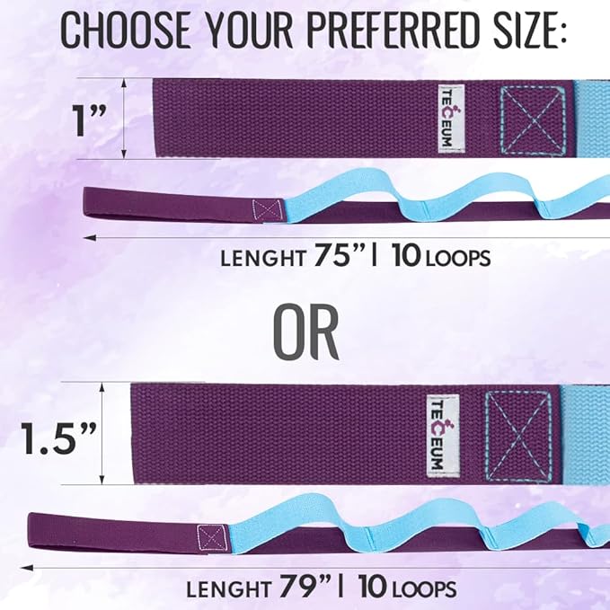 TECEUM Stretching Strap for Yoga & Physical Therapy – 10 Loops – Non-Elastic Leg Stretch Straps for Stretching, Exercising, Pilates, Post-Injury Rehabilitation for All Levels – Men & Women-GravixFit