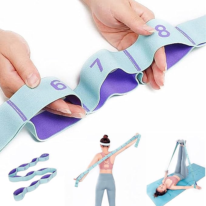 Elastic Stretching Strap with 11 Loops, Multi-Loop Yoga Stretching Strap Elastic Exercise Band, Improve Flexibility Arm Leg Stretching Strap Home Gym Equipment for Physical Therapy Pilates Gymnastics-GravixFit