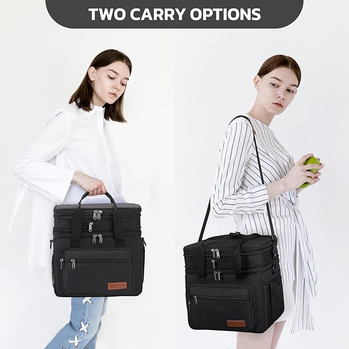 Maelstrom Lunch Box, 23L Insulated Lunch Bag, Expandable Double Deck Cooler Bag, Lightweight Leakproof Tote Bag With Side Tissue Pocket, Suit For Men and Women, Black-GravixFit