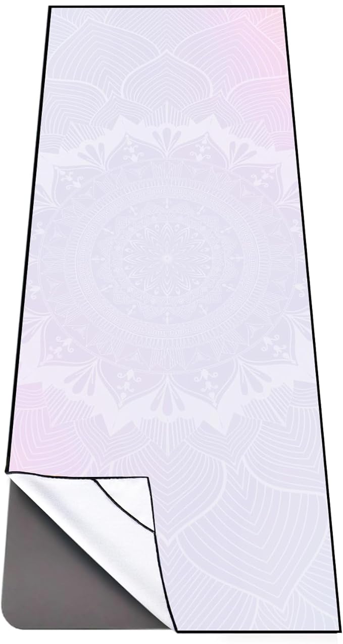 QiyI Yoga Mat Towel with Corner Pockets, Non Slip Sweat Absorbent Hot Yoga Towels, Soft Yoga Blankets with Travel Bag, Skidless Mat Cover for Workout, Gym, Fitness - 70"x26", Purple Mandala-GravixFit