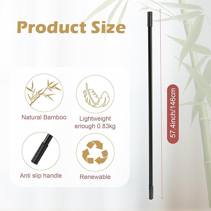 5ft Yoga Stick from Natural Bamboo - Non-Slip Handle Stretching Stick for Mobility,Versatile Exercise Tool with Flexibility,Stretch Bar for All Fitness Levels,Rehabilitation,and Posture-GravixFit
