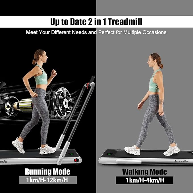 Goplus 2 in 1 Folding Treadmill, 2.25HP Under Desk Electric Superfit Treadmill, Installation-Free with APP Control, Remote Control, Bluetooth Speaker, LED Display, Walking for Home-GravixFit