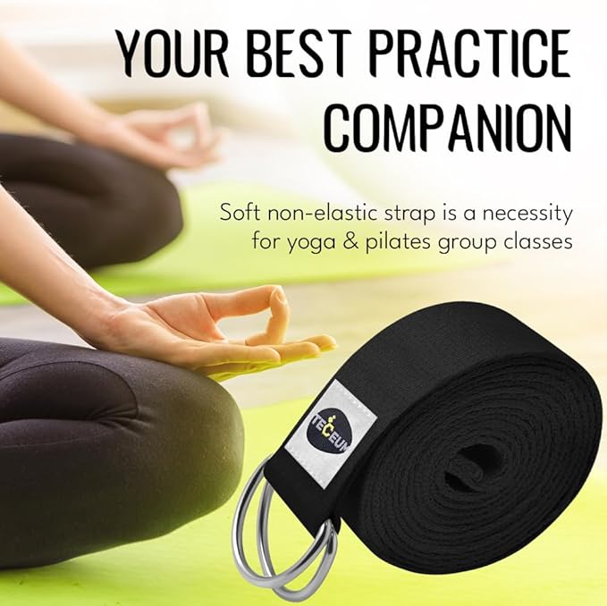 TECEUM Yoga Strap & Mat Strap – 2 IN 1 – Cotton – 6 ft 8 ft 10 ft (30+ colors) – Adjustable Non-Slip Belt for Yoga, Pilates, Stretching, Physical Therapy, Fitness & Home Workout – For Carrying Mats-GravixFit