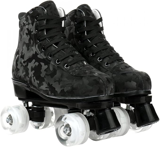 Roller Skates for Women and Men Cowhide High-Top Shoes Classic Double-Row Roller Skate Four-Wheel Roller Skates for Men Girls Unisex Christmas-GravixFit