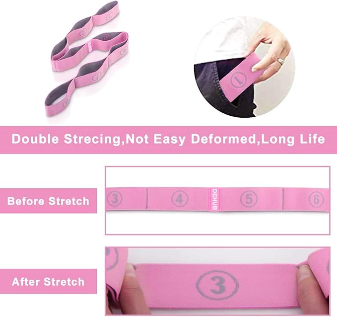 Stretch Strap, Elastic Yoga Stretching Strap, Multi-Loop for Physical Therapy, Pilates, Yoga, Dance & Gymnastics Exercise and Flexible Pilates Stretch Band-GravixFit