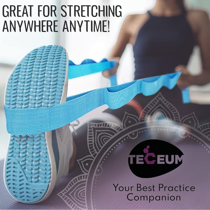 TECEUM Stretching Strap for Yoga & Physical Therapy – 10 Loops – Non-Elastic Leg Stretch Straps for Stretching, Exercising, Pilates, Post-Injury Rehabilitation for All Levels – Men & Women-GravixFit