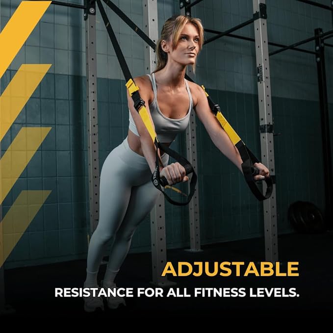 THYSOL® Resistance Trainer Pro Xtreme Straps Army | Sling Trainer Set with Adjustable Door Anchor | Fitness Home Workouts - Suitable for Travelling & for Training Indoor & Outdoor (Yellow)-GravixFit