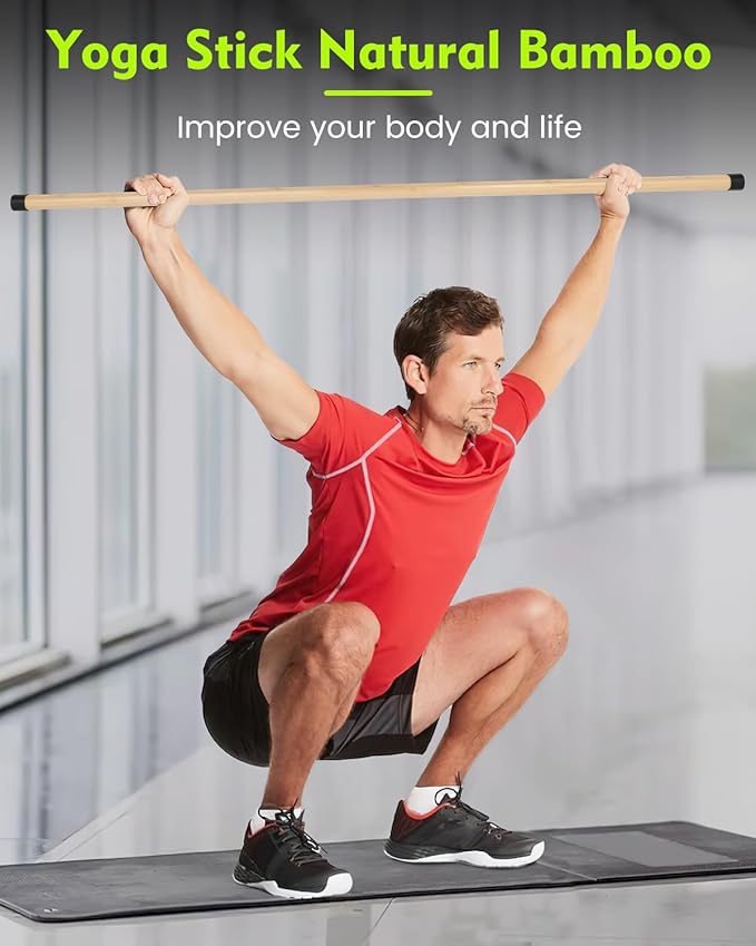 Yoga Stick, 5ft Exercise Stick for Mobility, Stretching Stick with Non-Slip Ends, Exercise Dowel for Pilates, Balance Pole and Stretch Bar for Stretching Equipment-GravixFit