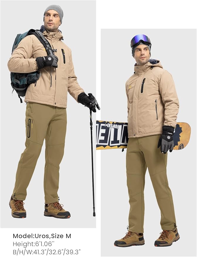 Rdruko Men's Snow Pants Waterproof Insulated Winter Hiking Pants Snowboard Fleece Lined Softshell Ski Pants
